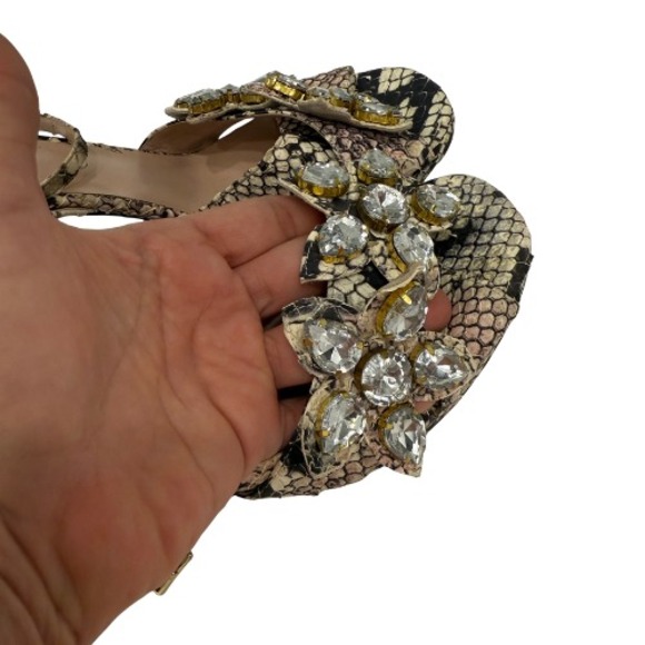 Kate Spade Rhinestone Sandal Heels 9.5 Snakeskin Leather Ankle Strap Statement - Picture 6 of 12
